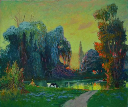 Painting «Evening on the river», oil, canvas. Painter Movchan Vitalii. Buy painting
