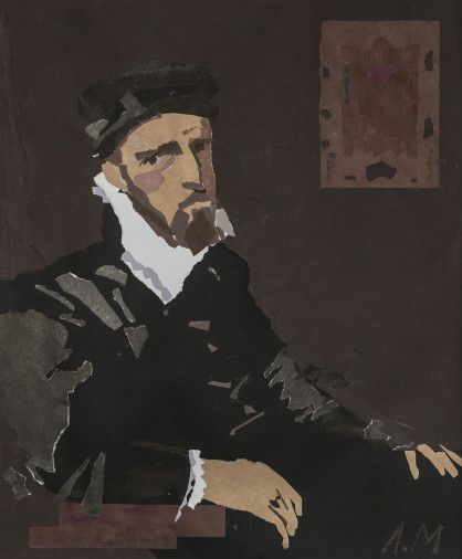 Painting «Portrait of an Unknown Man in Black», mixed media, paper, hardboard, collage. Painter Miroshnychenko Liubov. Buy painting