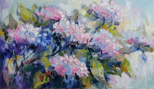 Painting «Flowers Hydrangeas», oil, canvas. Painter Laptieva Viktoriia. Sold