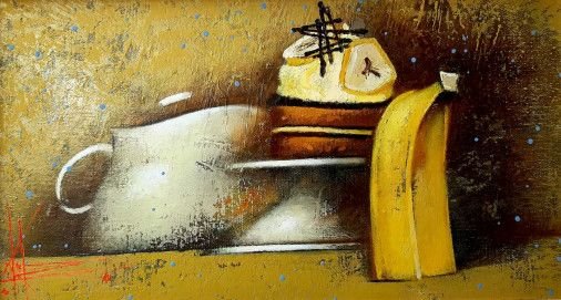Painting «Banana cake», oil, canvas. Painter Korniienko Oksana. Buy painting