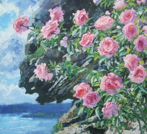 Картина «Дика троянда на скелі», олійні фарби, полотно. Художниця Самойлик Олена. Купити картину