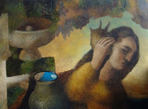 Картина «Фонтан в акаціях», олійні фарби, двп. Художниця Столярова Ірина. Купити картину