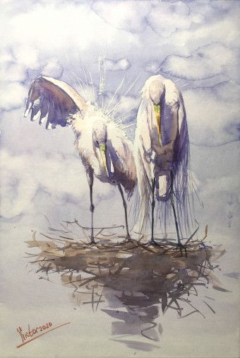 Painting « Storks», watercolor, paper. Painter Mykytenko Viktor. Buy painting