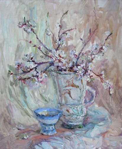 Painting «Flowering apricot twigs», oil, canvas. Painter Brazhnyk Olena. Buy painting