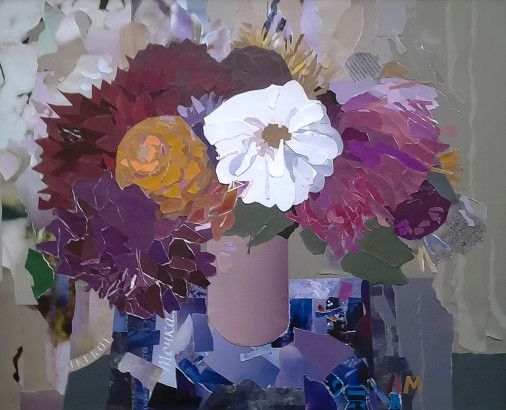 Painting «Autumn Bouquet», mixed media, paper, hardboard, collage. Painter Miroshnychenko Liubov. Buy painting