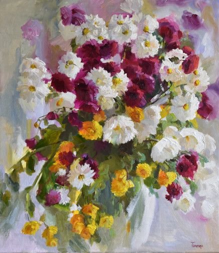 Painting «Chrysanthemum ball», oil, canvas. Painter Tomesko Yuliia. Sold