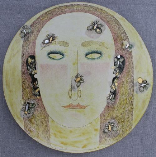 Painting «Selfportrait with butterfly», levkas, tempera, wooden board. Painter Movchan Iaryna. Sold