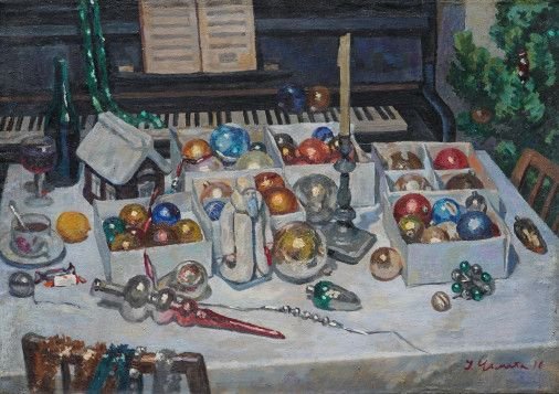 Painting «Tomorrow is a holiday. New Year's Still Life», oil, canvas. Painter Chamata Ihor. Buy painting
