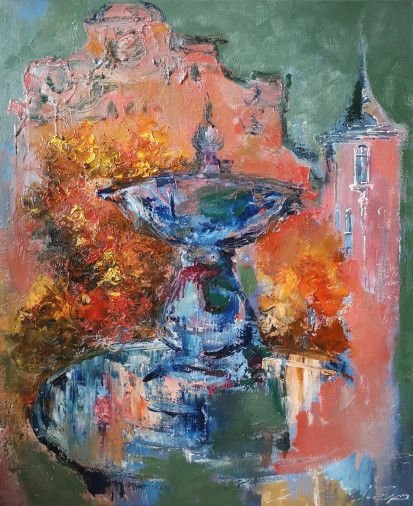 Картина «Осінній фонтан», олійні фарби, полотно. Художниця Герасименко Наталія. Купити картину