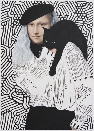 Painting «Lisa Visiting Black Cat...», acrylic, mixed media, canvas. Painter Bahatska Nataliia. Buy painting