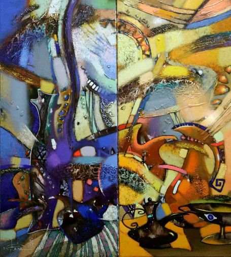 Painting «Solar and lunar sides (diptych)», oil, mixed media, canvas. Painter Sachenko Olena. Buy painting