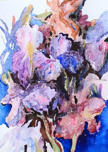 Painting «Purple Irises», watercolor, mixed media, paper. Painter Belaschuk Tetiana. Buy painting