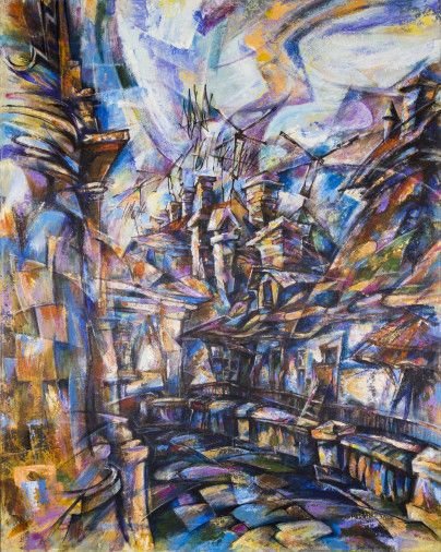 Painting «Lviv motif with chimneys», oil, acrylic, canvas. Painter Verenych Serhii. Buy painting