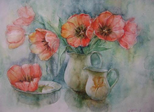 Painting «Tulips», watercolor, paper. Painter Dobrodii Hanna. Buy painting