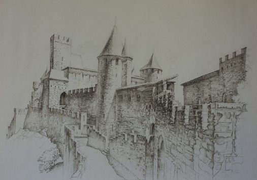 Painting «Fortress Carcassonne», marker and felt-tip pen, ballpoint pen, ink, paper. Painter Pavlenko Oleksandr. Buy painting