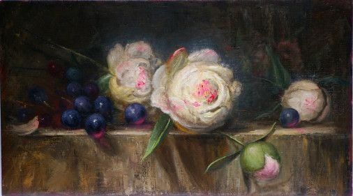 Painting «Still life with peonies and grapes», oil, canvas. Painter Bahatska Nataliia. Buy painting