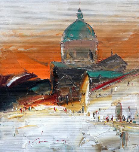 Painting «Lvov. Cathedral», oil, canvas. Painter Yevsyn Ihor. Sold
