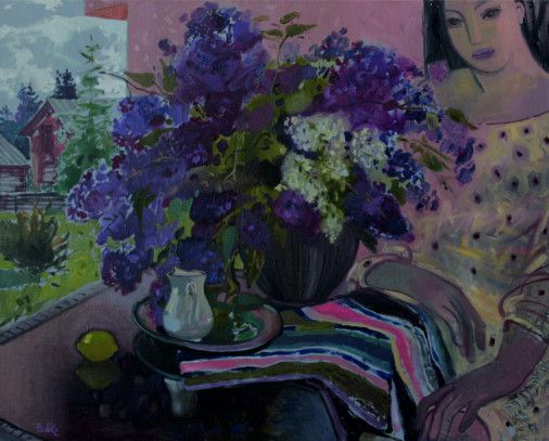 Painting «Girl and lilac», oil, canvas. Painter Korzh-Radko Liudmyla. Buy painting