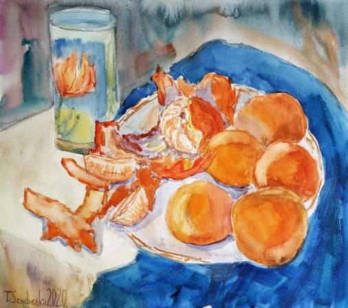 Painting «Tangerine freshness», watercolor, paper. Painter Senchenko Tetiana. Buy painting