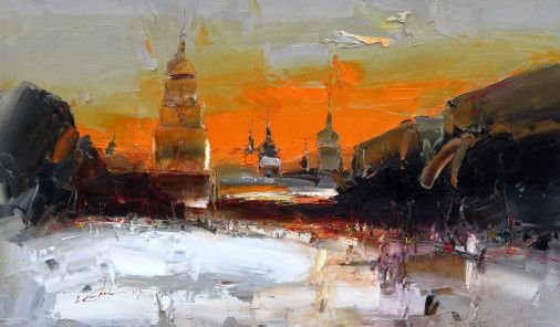 Painting «Sunset over Sofia Kiev», oil, canvas. Painter Yevsyn Ihor. Buy painting
