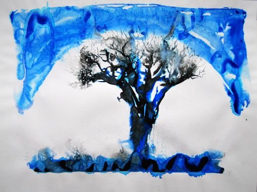 Картина «Голубое дерево», тушь, бумага, акварель. Художница Трубина Валерия. Купить картину