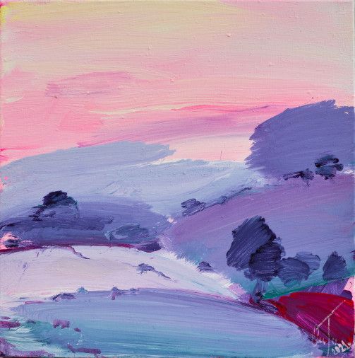 Painting «Sunset on the lavender hills», acrylic, gouache, canvas. Painter Hrytsenko Olha. Sold