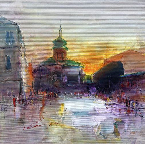 Painting «Evening at Podil», oil, canvas. Painter Yevsyn Ihor. Sold