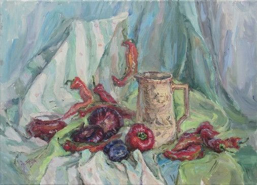 Painting «Still life with pepper», oil, canvas. Painter Brazhnyk Olena. Buy painting