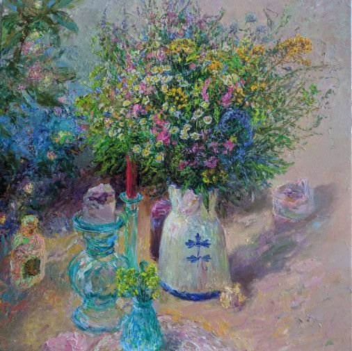 Картина «Букет літніх квітів», олійні фарби, полотно. Художниця Гунченко Світлана. Купити картину