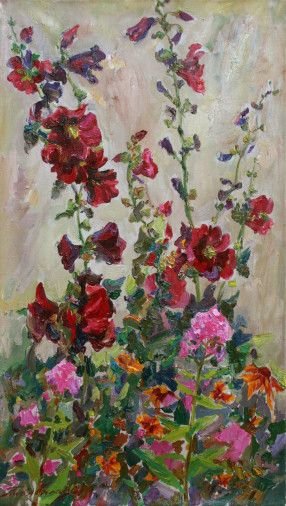 Painting «Burgundy mallows», oil, canvas. Painter Pavlenko Leonid. Buy painting