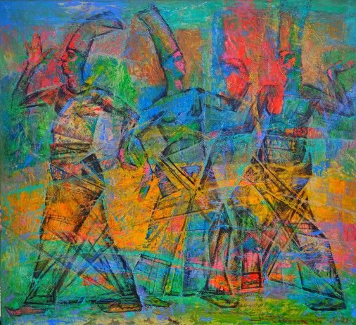 Painting «Three figures in motion», oil, canvas. Painter Makedonskyi Pavlo. Buy painting