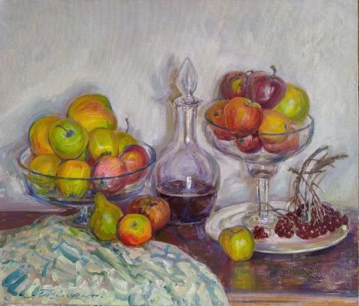 Картина «Яблука і вино», олійні фарби, полотно. Художник Павленко Леонід. Купити картину