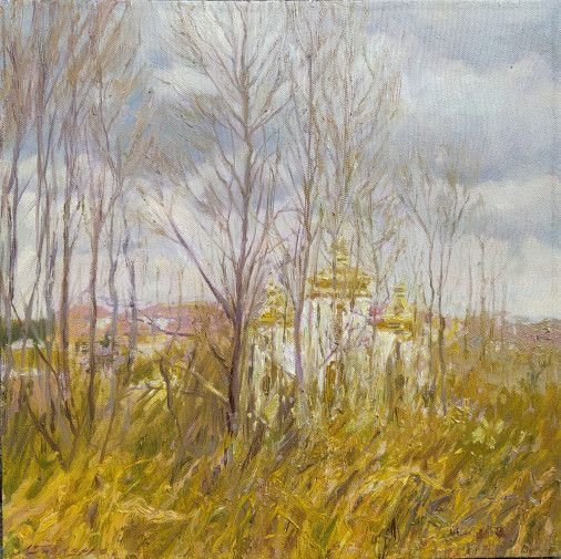 Painting «Landscape with the church in the Nahujevychi  village.», oil, canvas. Painter Pavlenko Leonid. Buy painting