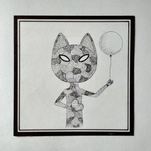 Painting «Mysterious cat», marker and felt-tip pen, ballpoint pen, paper. Painter Kurochka Mykhailo. Buy painting