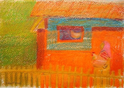 Картина «Весна в Коломиї. Замальовка 7. Господиня», пастель, папір. Художниця Пантелемонова Інна. Купити картину