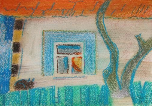 Картина «Весна в Коломії. Ескіз 4. Синє віконечко», пастель, папір. Художниця Пантелемонова Інна. Купити картину