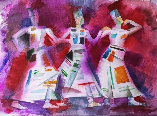 Картина «Три фигуры в танце», акварель, бумага. Художник Македонский Павел. Купить картину