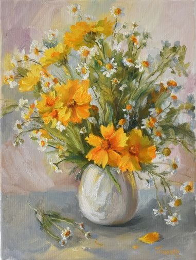 Painting «Sammer bouquet. Сamomile», oil, canvas. Painter Tomesko Yuliia. Sold