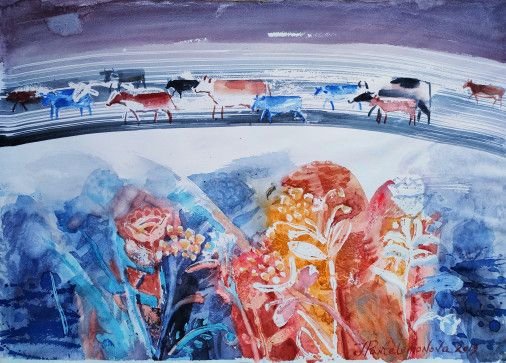 Painting «Bull universe series.  Path», watercolor, paper. Painter Pantelemonova Inna. Buy painting