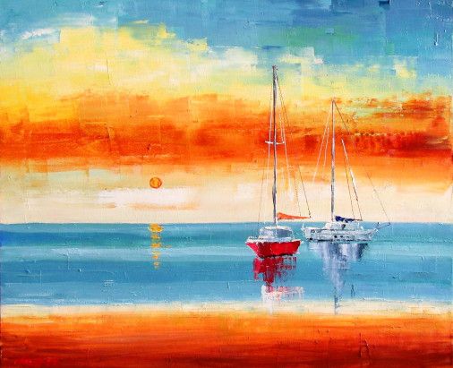 Painting «Red sailboat», oil, canvas. Painter Kolos Anna. Buy painting