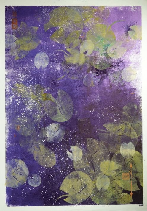 Painting «Water lilies I», mixed media, monotype, paper. Painter Levina Valentyna. Buy painting