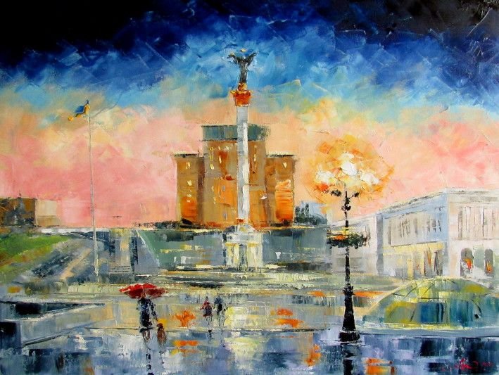 Картина «Вечір на Майдані», олійні фарби, полотно. Художниця Колос Анна. Купити картину