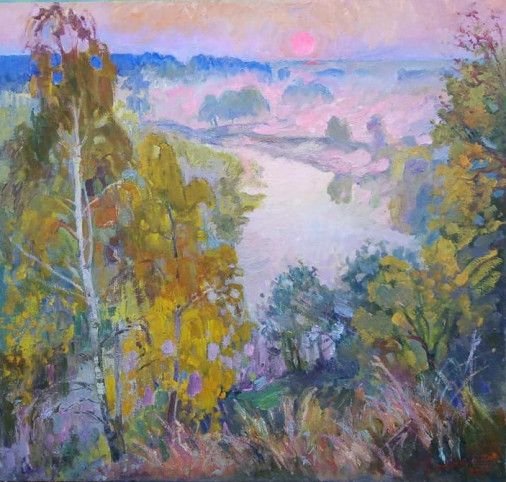 Painting «The sun rises over Snov», oil, canvas. Painter Dobriakova Dariia. Buy painting