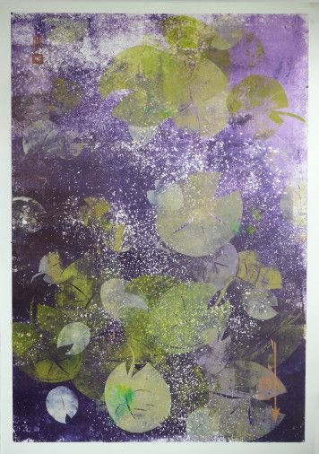 Painting «Water lilies II», mixed media, monotype, paper. Painter Levina Valentyna. Buy painting