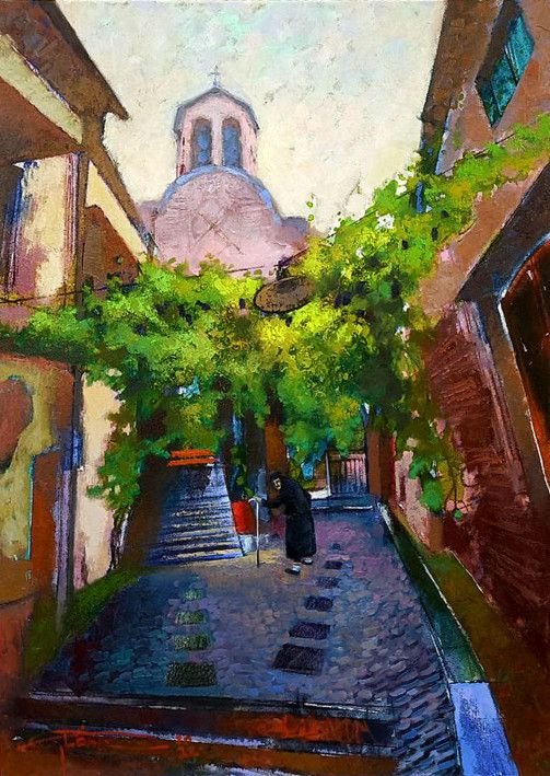 Painting «Old Tbilisi. It's a nasty day.», oil, acrylic, canvas. Painter Sachenko Olena. Buy painting