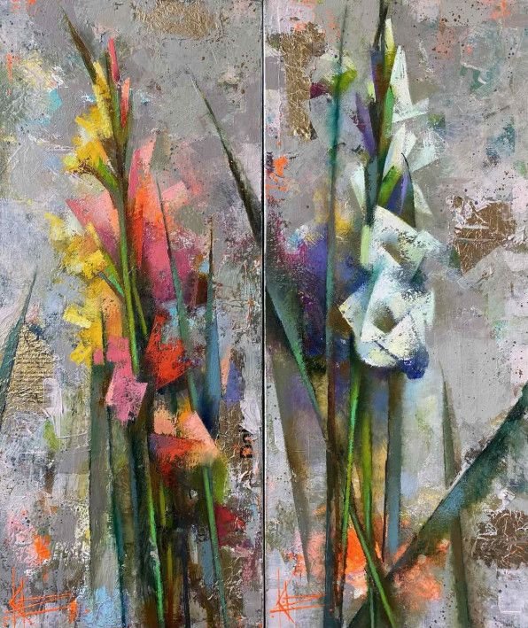 Painting «Maybe, gladioli», oil, collage, canvas. Painter Korniienko Oksana. Buy painting