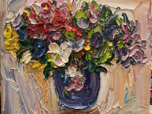 Painting «Colorful flowers», oil, canvas. Painter Demtsiu Mykhailo. Sold