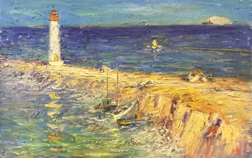 Painting «On the sea. Lighthouse on a sunny day», oil, canvas. Painter Ivaniv Viktor. Buy painting