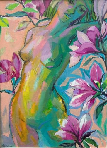 Картина «Квітка магнолії», олійні фарби, полотно. Художниця Кондратюк Олена. Купити картину