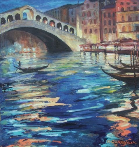 Картина «Вечірня Венеція. Міст закоханних», олійні фарби, полотно. Художниця Самойлик Олена. Купити картину